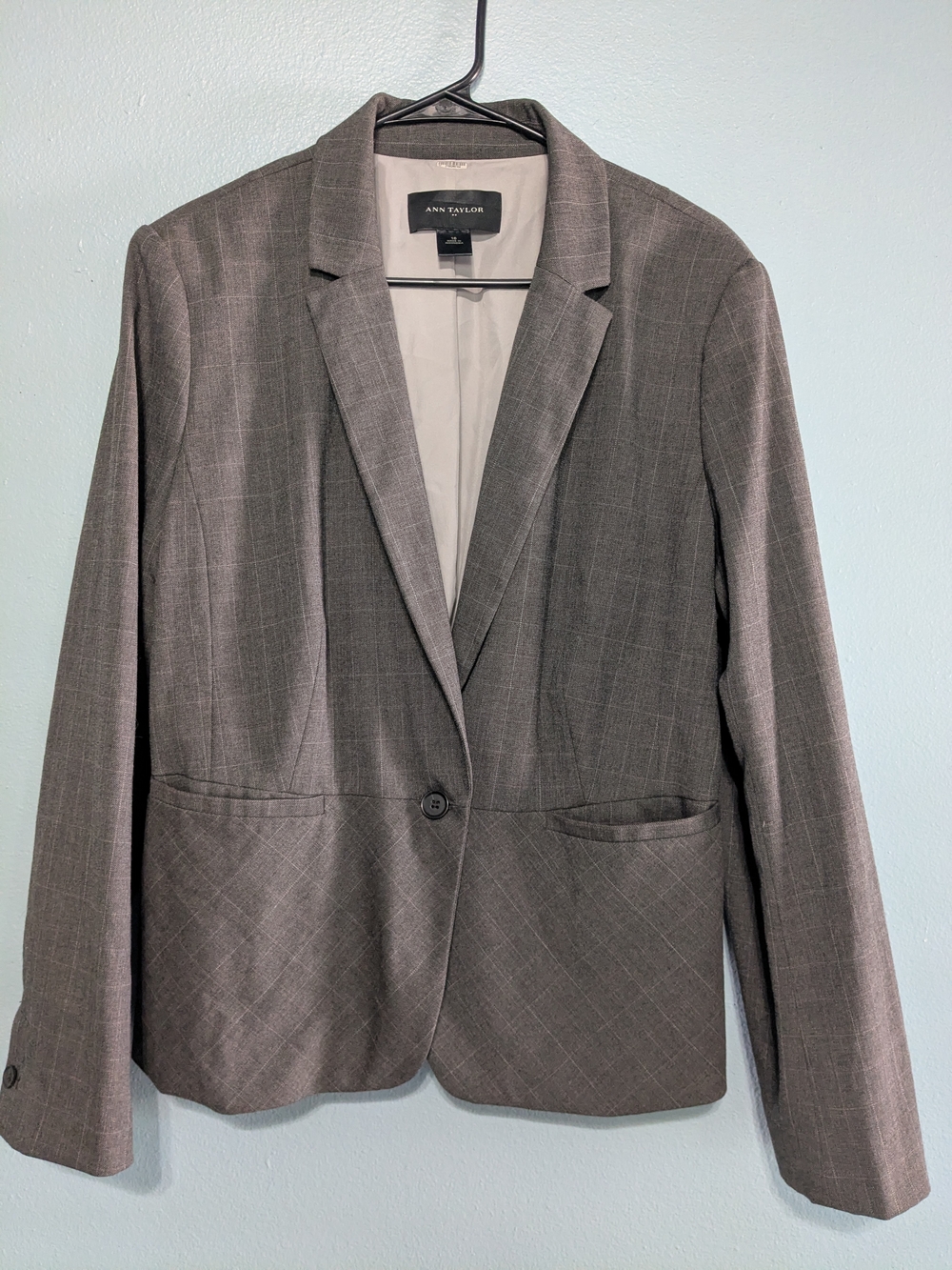 Ann Taylor Gray Windowpane Single-Button Blazer